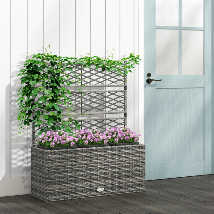 Outsunny Jardiniere surelevee en osier avec treillis, bac a plantes, gris