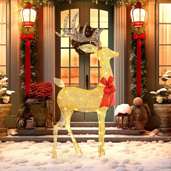 Outsunny Decoration de Noel renne lumineux avec 137 lumieres LED, Dore