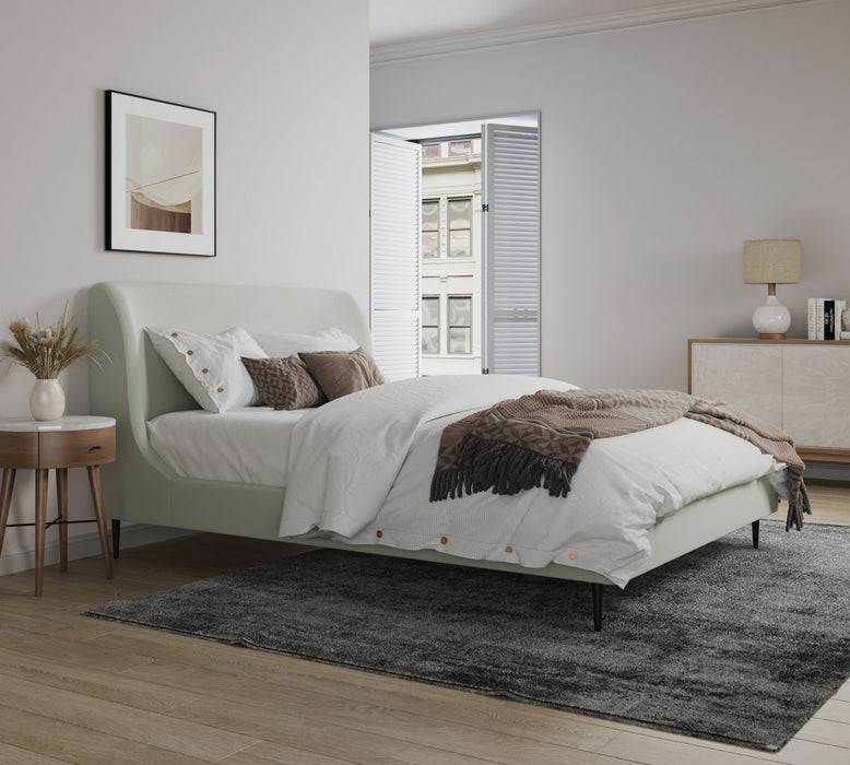 Lit Queen Heather style milieu du siecle moderne, rembourre en velours creme et noir