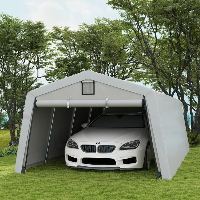 Outsunny 11' X 20' Garage Carport Portable Avec Fenetres De Ventilation, Gris