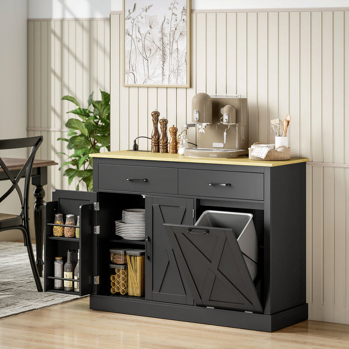 HOMCOM Meuble a Poubelle Basculant avec Station de Charge, Ilot de Cuisine