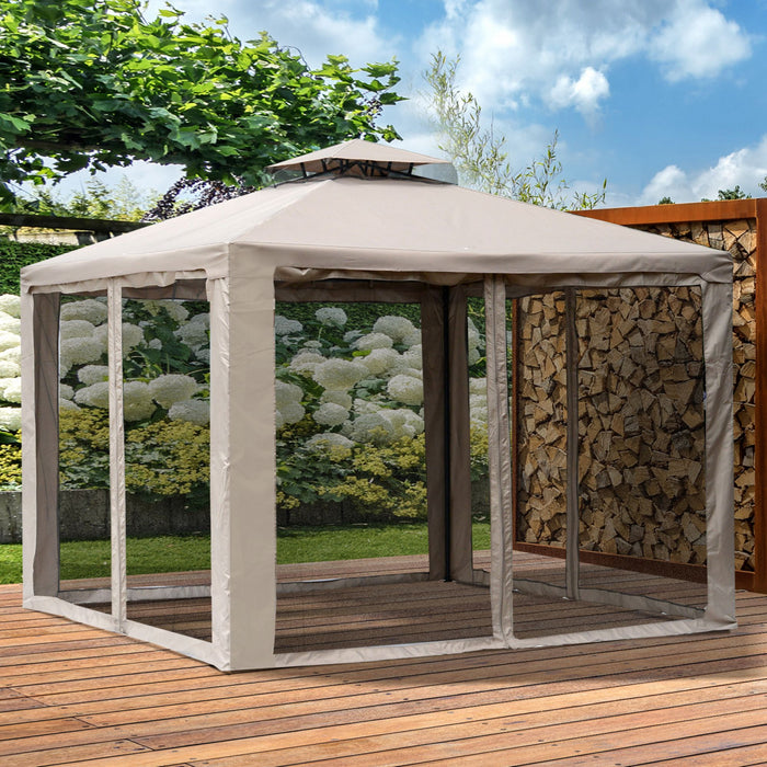Outsunny 10x10pi Pavillon De Jardin A Double Toit Avec Fonction De Ventilation Auvent Abri Jardin Evenement Fete Tente Cour Pare-soleil Cadre En Acier Avec Moustiquaire
