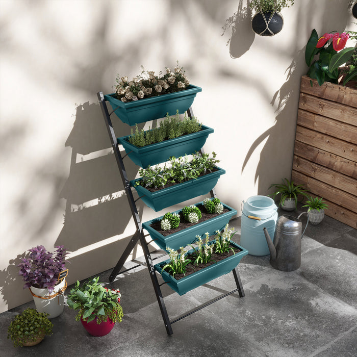 Outsunny Jardin Sureleve A 5 Niveaux Avec 5 Bacs De Plantation, Bacs De Culture Pour L'exterieur Avec Des Trous D'ecoulement Pour Le Balcon, Le Patio Et L'exterieur