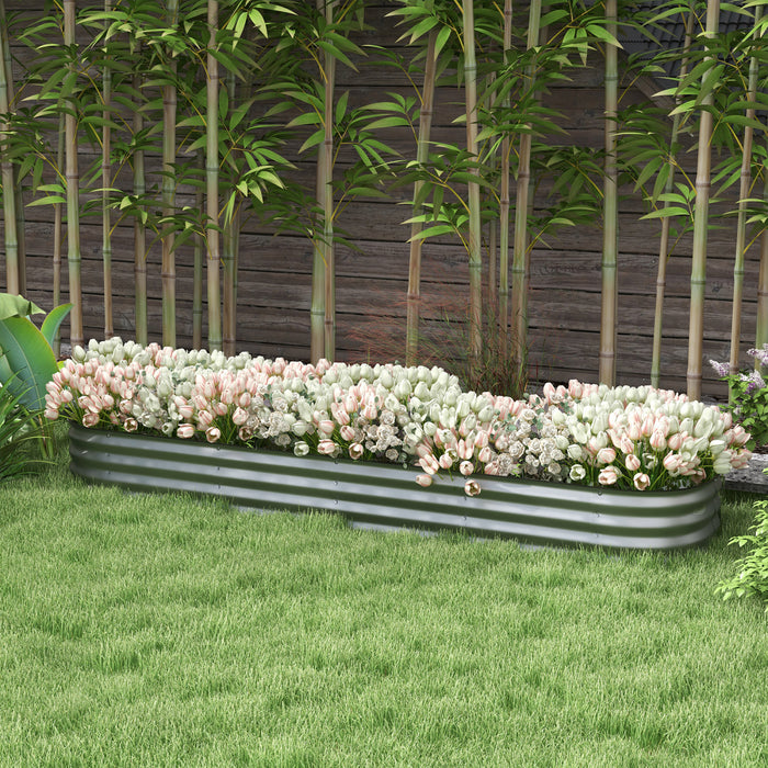Outsunny Kit De Jardiniere Surelevee Galvanisee De 7.9' X 2' X 1'', Jardiniere Surelevee En Metal Avec Bordure De Securite, Pour Fleurs, Herbes, Plantes Grasses, Argente