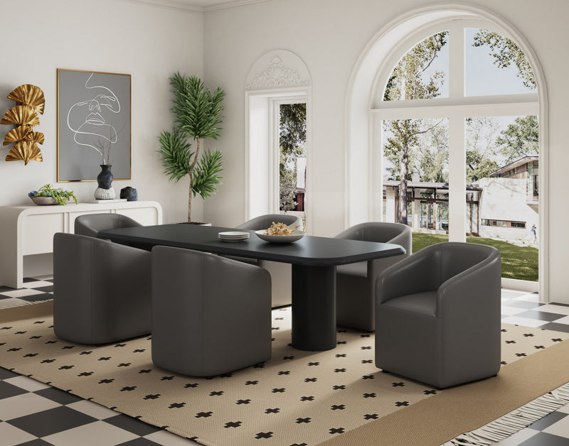 Fauteuil moderne Anna Round en cuir vegetalien graphite - Lot de 2
