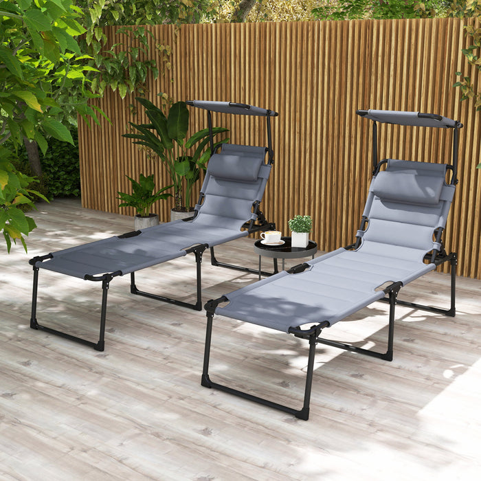 Outsunny Chaise Longue Pliante En 2 Parties, Gris