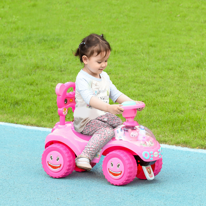 Qaba Voiture A Pousser Pour Tout-petits Avec Musique, Jouet Pour Bebe, Rose