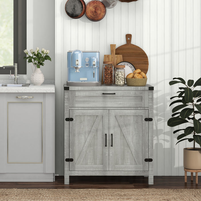 HOMCOM Buffet de ferme avec tiroir et etagere reglable, gris