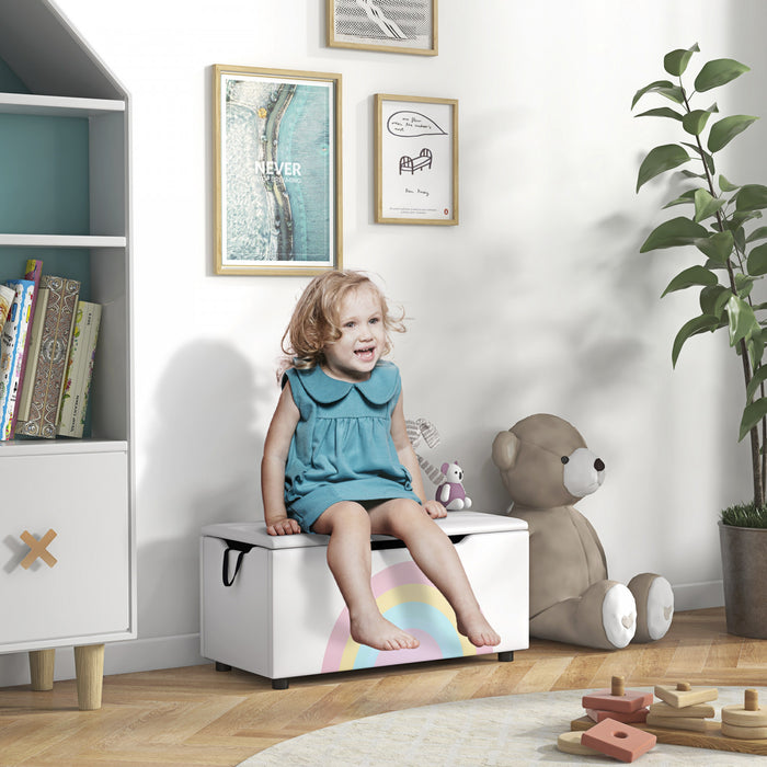Qaba Coffre A Jouets Pour Enfants, Coffre De Rangement Leger, Poignees Laterales, Pour Chambre D'enfant, Salle De Jeux, Cadeau Pour Les Enfants De 3 A 8 Ans, 29,5\" X 14,6\" X 15\", Blanc