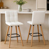HOMCOM Bar Stool Set of 2 Upholstered Kitchen Stool w/ Wood Legs, White