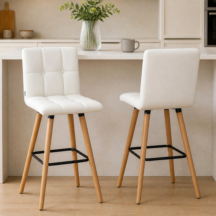 HOMCOM Lot de 2 tabourets de bar rembourres avec pieds en bois, Blanc