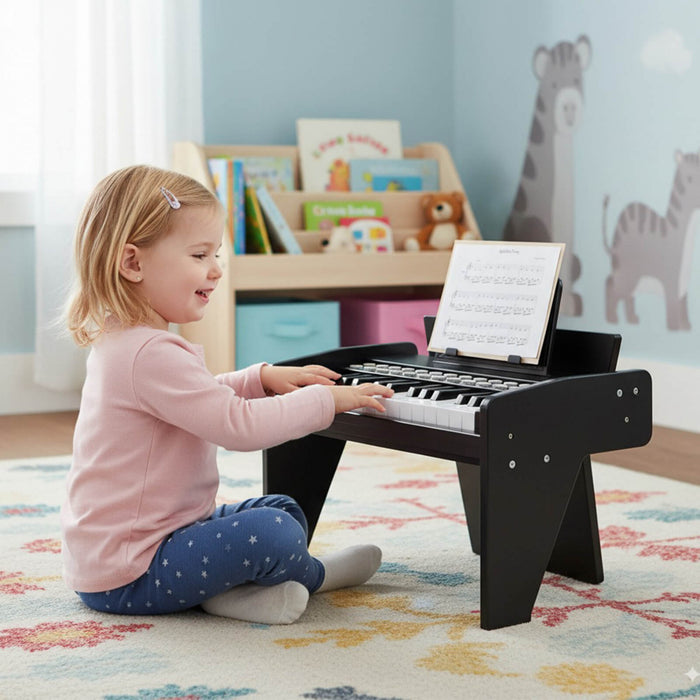 Costway Piano Numerique 25 Touches avec Pupitre, Mode Enseignement, Touches Retroeclairees et Vitesse Reglable - Noir