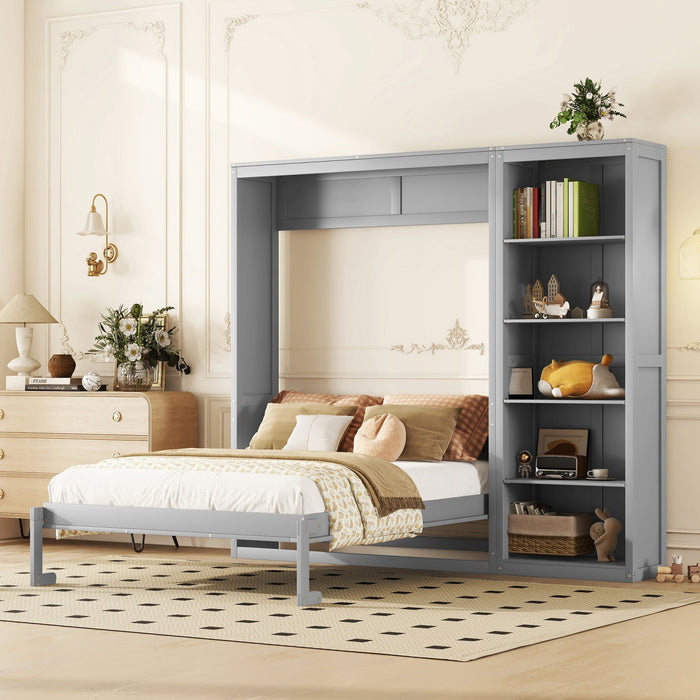 Jessie Lit escamotable mural multifonction avec etageres, Taille Queen, Gris
