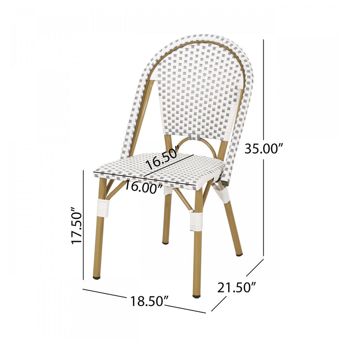 Chaises de bistrot francaises Julien en rotin synthetique et aluminium, lot de 2 - gris et blanc