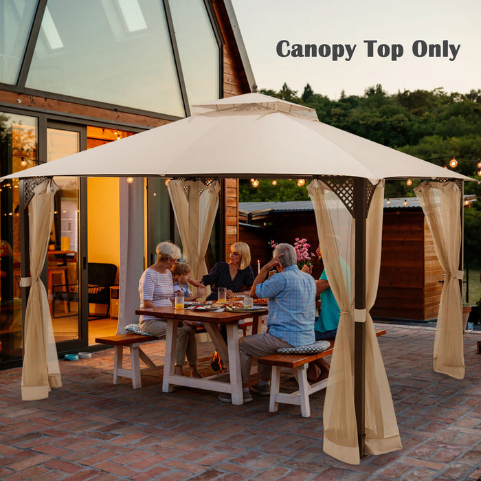 10’ X 12’ Patio Gazebo De Remplacement Couvercle Superieur A 2 Niveaux Canopy Cpai-84 Outdoor Beige