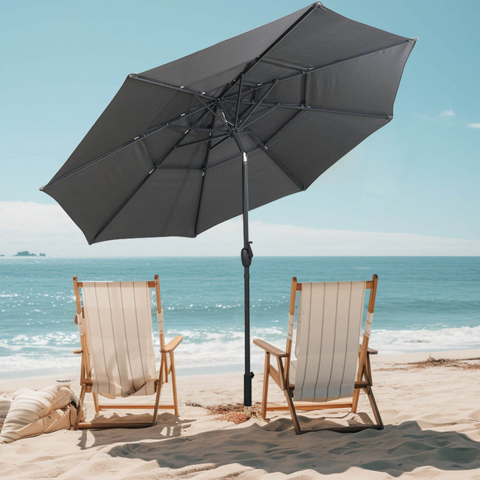Costway Parasol de patio ventile a 3 niveaux de 10 pieds, grand parasol de table de marche, ombre solaire exterieure gris