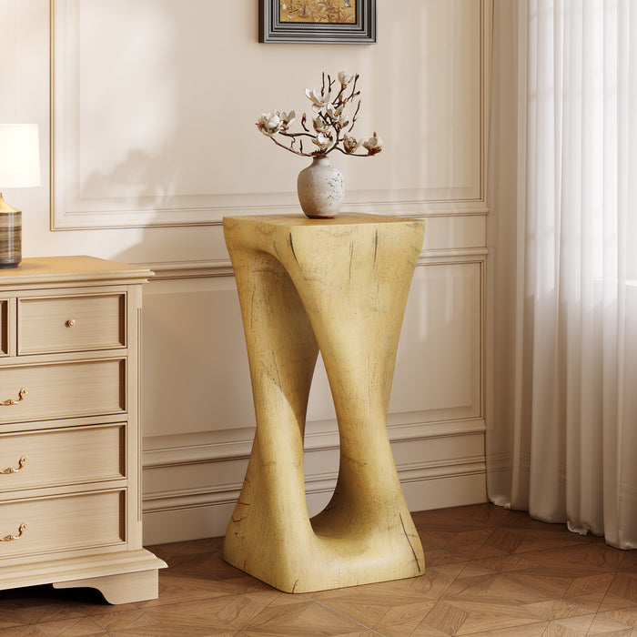 Table d'appoint carree torsadee Cade 26,80 pouces MGO, table laterale interieure a grain de bois naturel unique, naturel