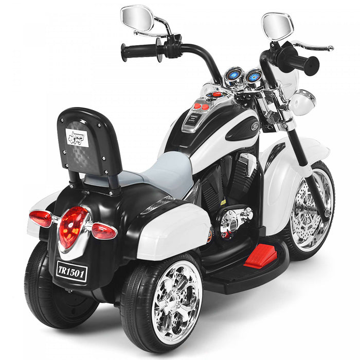 Costway 3 Roues Enfants Rouler Sur Moto 6v Batterie Alimentee Jouet Electrique Blanc