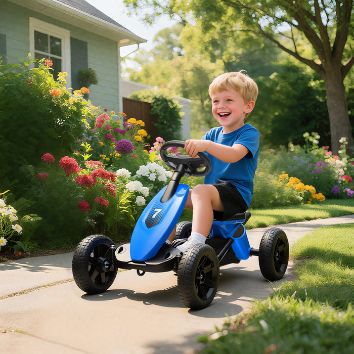 Qaba Kart A Pedales Pour Enfants 2 A 5 Ans Avec Roues Eva Silencieuses Bleu