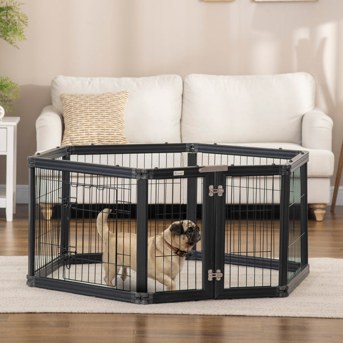 Pawhut Parc Pour Animaux De Compagnie 24,5\", Enclos D'exercice Pour Chien A 6 Panneaux, Cloture De Mise Bas Pliable Pour Chiot, Loquets A Double Verrouillage, Utilisation Interieur Et Exterieur Noir
