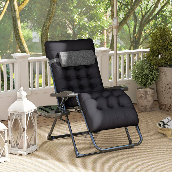 Chaise Longue A Gravite Zero Rembourree Outsunny, Chaise Inclinable Pliante, Noire
