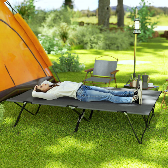 Outsunny Lit de Camping Pliant 2 Personnes avec Sac de Transport, Gris Fonce