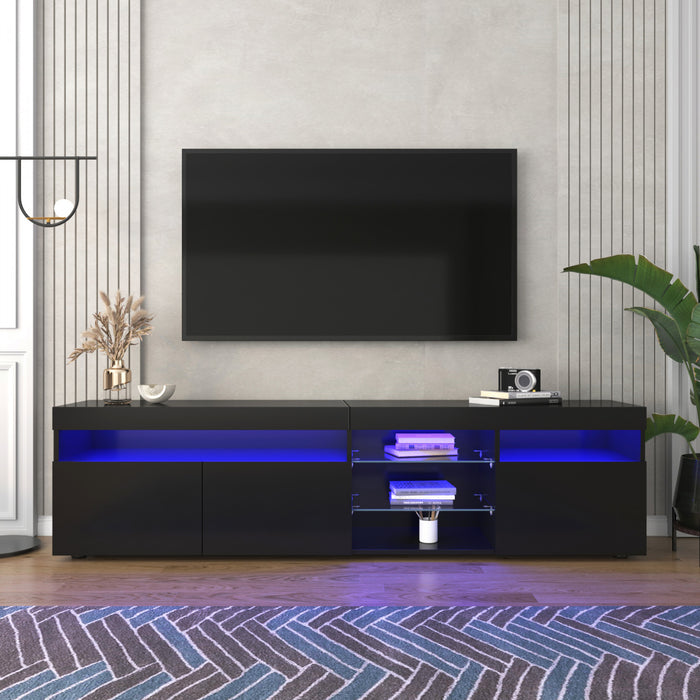 James 70.8\" Cabinet TV Moderne avec Eclairage LED USB et Facade Haute Brillance, Noir