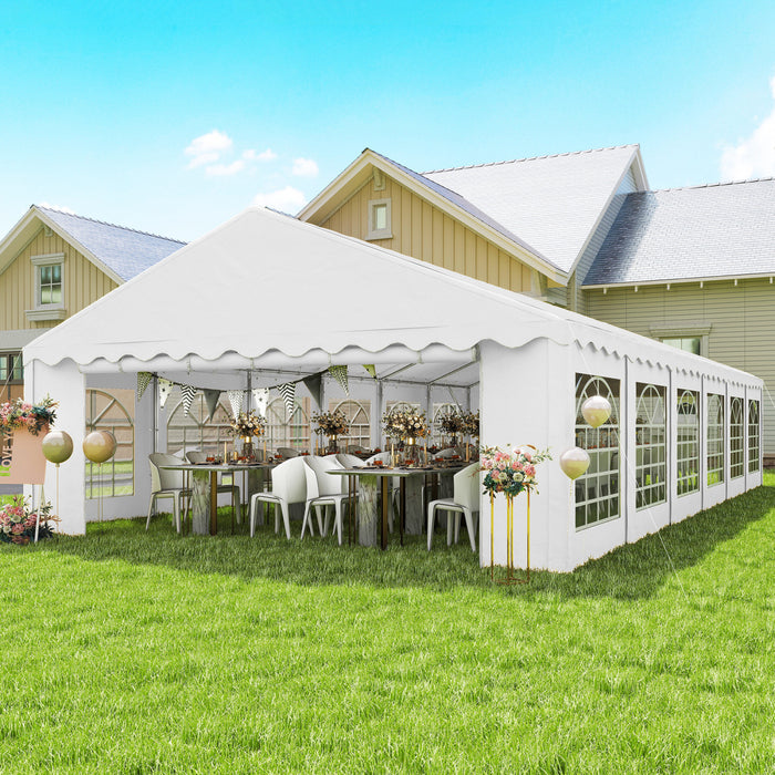 Outsunny Grande Tente de Reception 6 x 12 m avec Parois Amovibles, Blanc