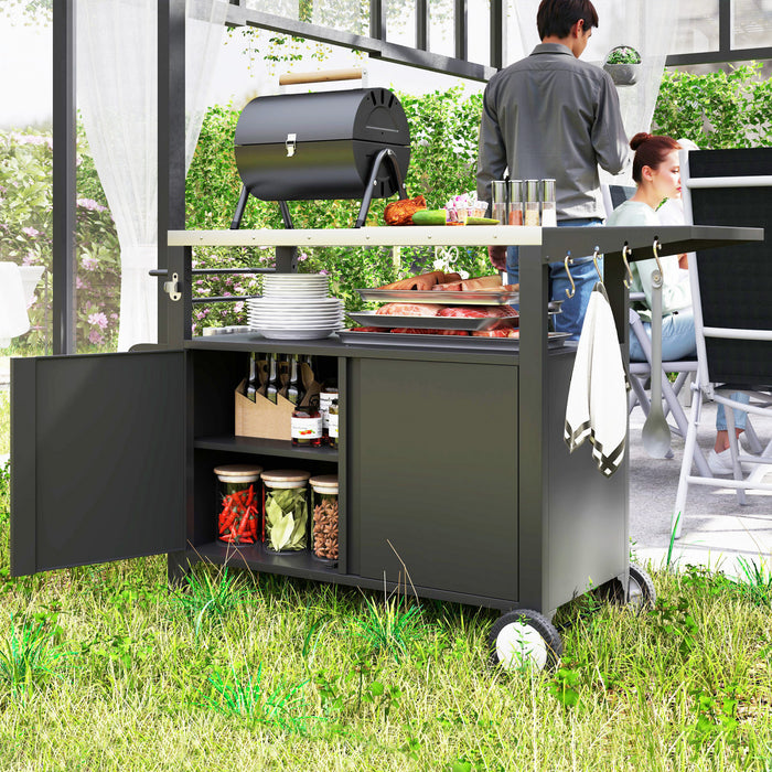 Outsunny Chariot de barbecue, table de preparation avec table d'appoint