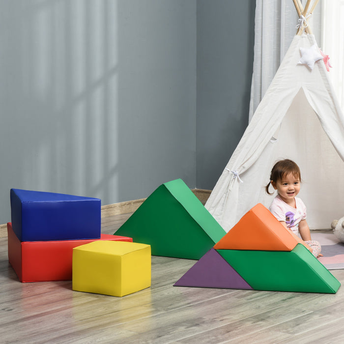 Qaba Jeu D'escalade En Mousse 7 Pieces Pour Enfants, Blocs En Mousse Pour Enfants De 1 A 3 Ans, Blocs D'escalade Pour L'interieur, Couleur Classique