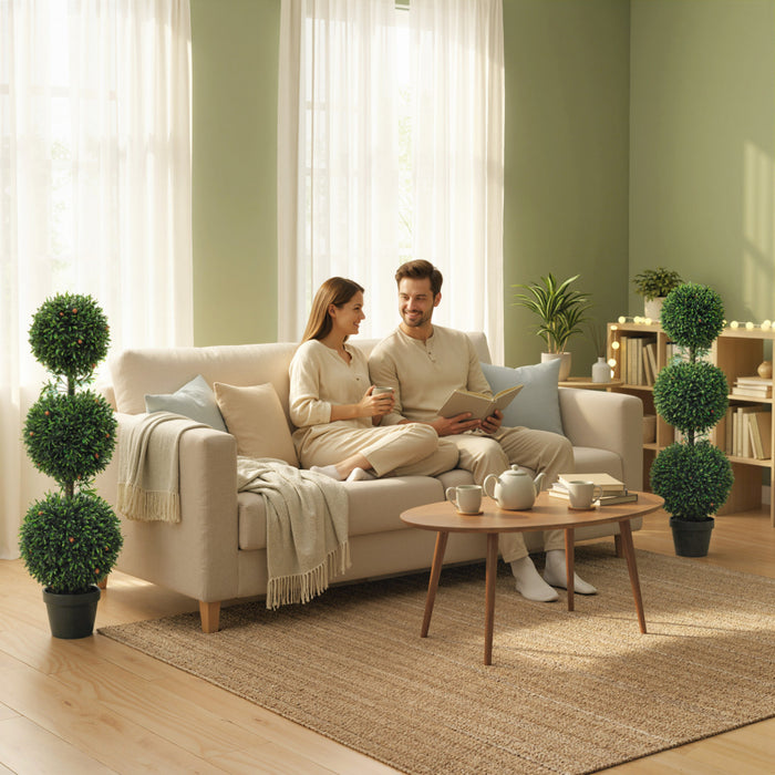 HOMCOM Ensemble de 2 Arbres Topiaires de Buis Artificiels, 3.3pi, Vert