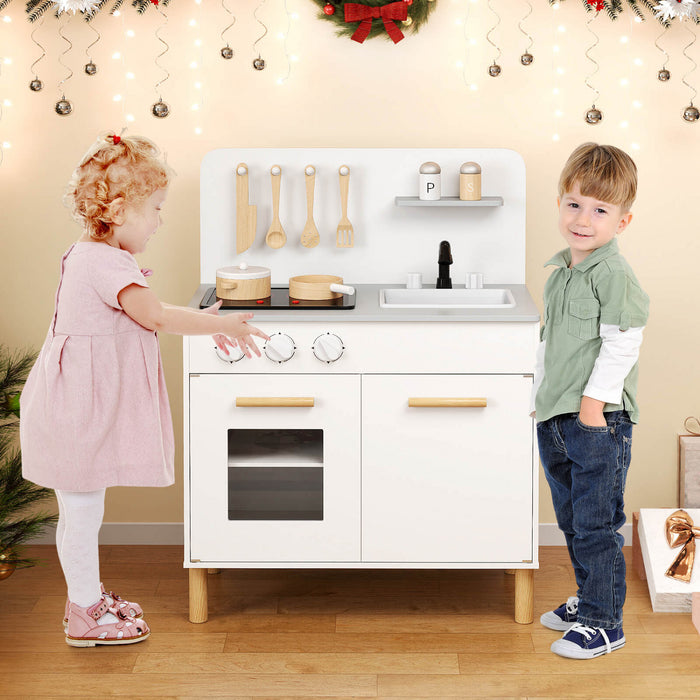 Costway Kids Kitchen Playset Avec Light Up Kitchen & Cooking Sounds Faucet D'evier De Four Blanc