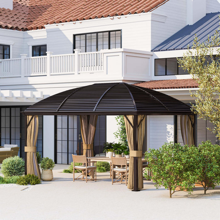 Outsunny Gazebo 10' X 13' A Toit Rigide Avec Grillage, Marron