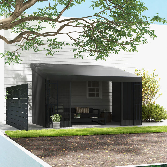 Outsunny Pergola 10' X 13' Avec 2 Rideaux Et 2 Filets, Abri Solaire Mural Pour Terrasse, Resistant Aux Uv, Pour Porche, Patio, Etc.