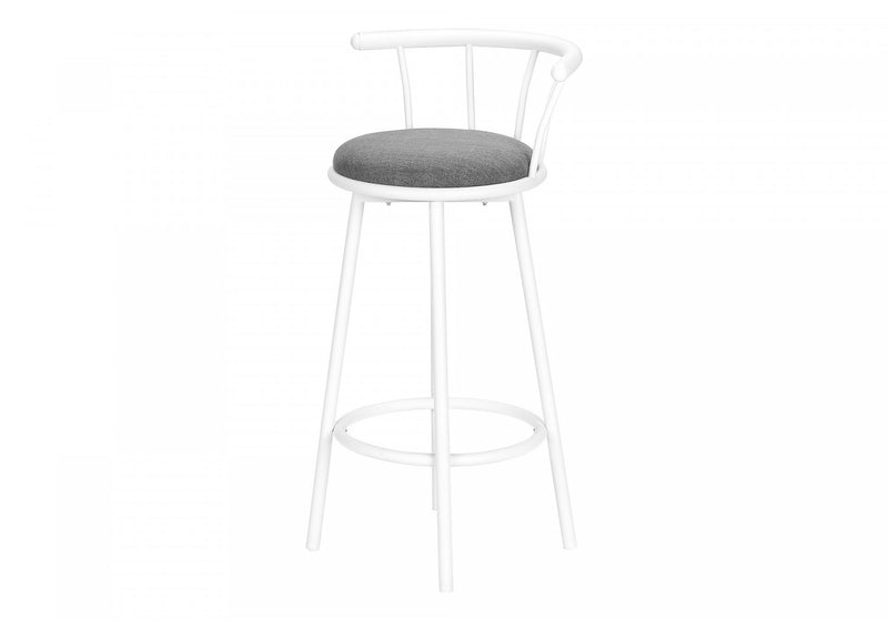 Ensemble de 2 tabourets bar pivotants de hauteur bar de style moderne contemporain avec métal blanc et tissu gris