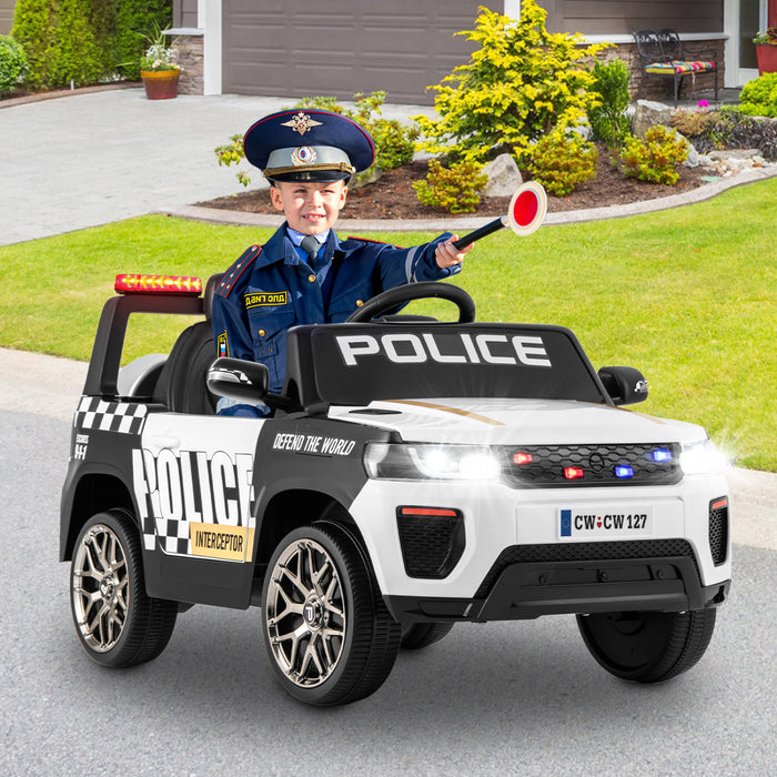 Honeyjoy Kids Ride Sur Voiture De Police 12v 7a Alimentee Par Batterie Voiture De Police Avec Telecommande Blanche