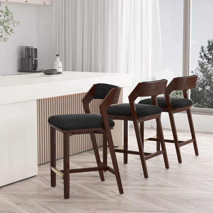 Tabouret de comptoir moderne en bois Patricia avec revetement en tissu, noir – Lot de 3