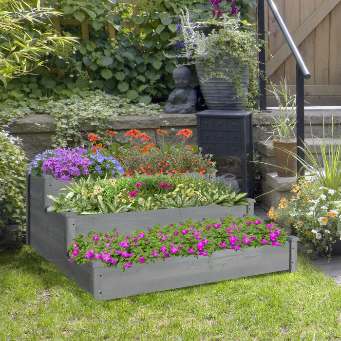 Outsunny Jardiniere En Bois, Lit De Jardin Sureleve A 3 Niveaux