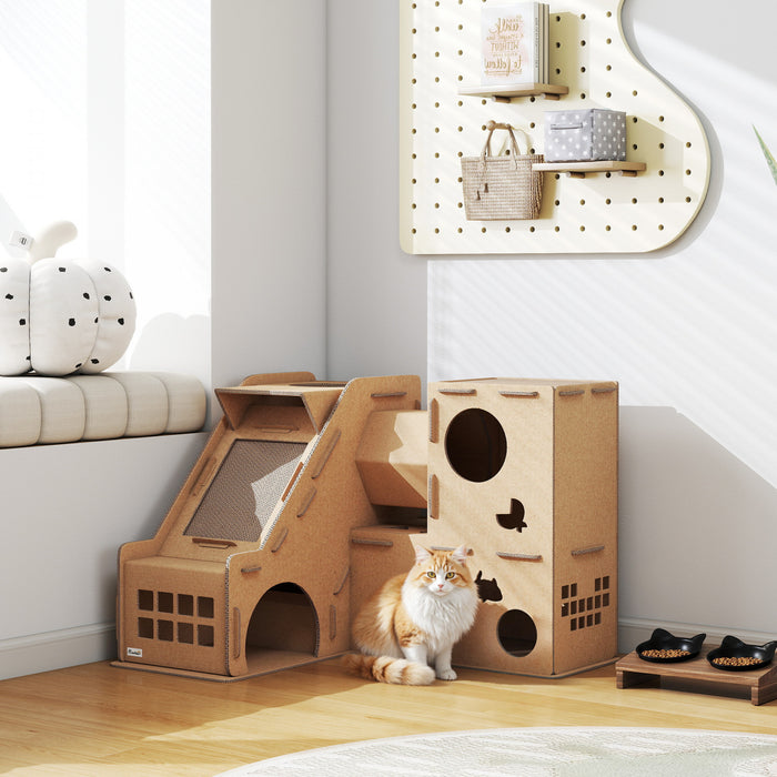 Maison pour chats en carton avec plaques de grattage pour chatons d'interieur