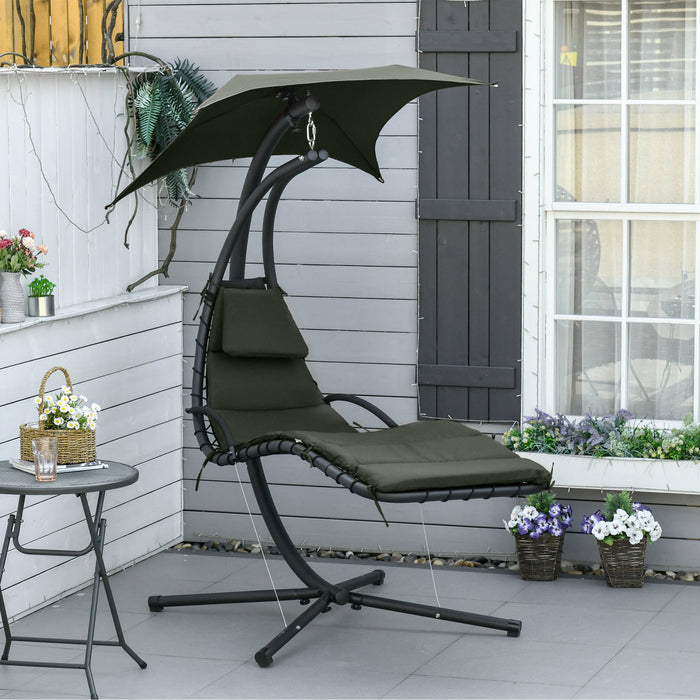Outsunny Chaise Longue Flottante D'exterieur, Balancelle De Veranda, Hamac Suspendu Siege Inclinable Avec Support D'arc Et Auvent Parapluie Gris Anthracite