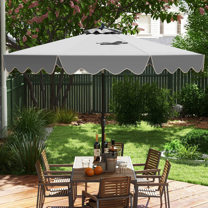 Costway Parasol de patio de 9 pieds a 2 niveaux, parasol de table de marche avec toile protectrice solaire gris