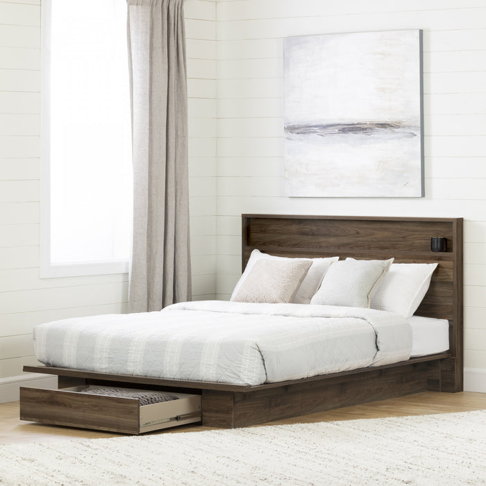 Tao Ensemble Lit Plateforme Et Tete De Lit Noyer Naturel, De Meubles South Shore