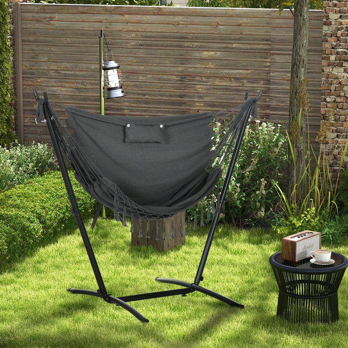 Outsunny Chaise Hamac avec Support, Chaise Suspendue, Appuie-tete, gris