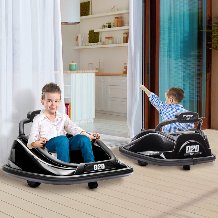Aosom 12v Voiture Electrique Enfant, Rotation A 360 °, Jouet A Piles Avec Telecommande Parentale, Ceinture De Securite, Lumieres Led Colorees Noir