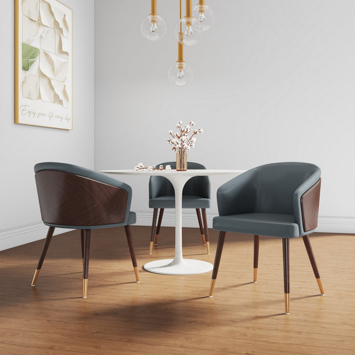 Chaise de salle a manger moderne en bois et cuir vegetalien Reeva en gris - Lot de 2