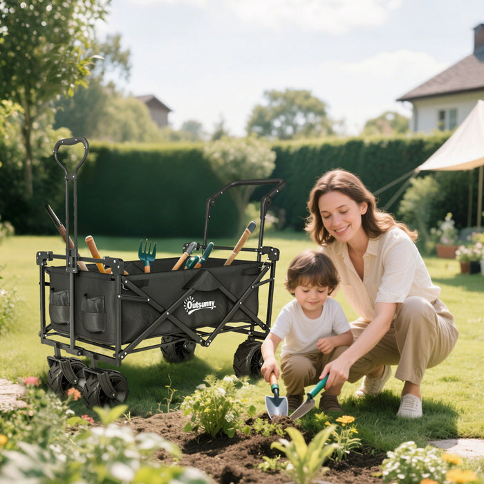 Outsunny Chariot Pliable 80L avec Roues, Chariot Robuste