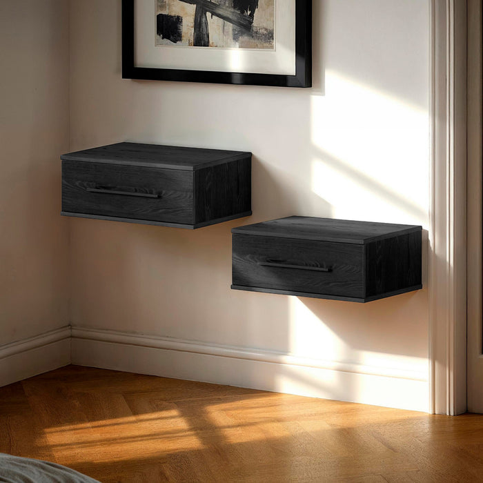 Primo Ensemble De 2 Tables De Chevet Flottantes 1 Tiroir - Chene Noir