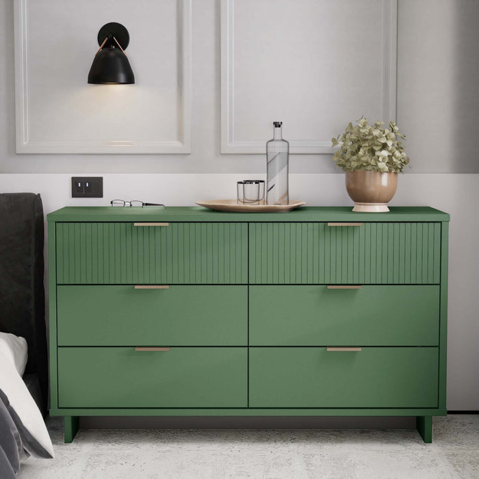 Commode Granville Modern 55\" en vert sauge (6 tiroirs)