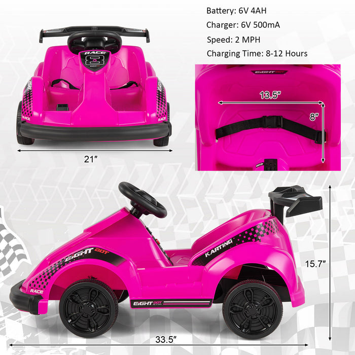 Costway 6v Batterie Alimentee Go Kart Enfants Rouler Sur 4 Roues Racer Rc W / Pare-chocs & Musique Rose