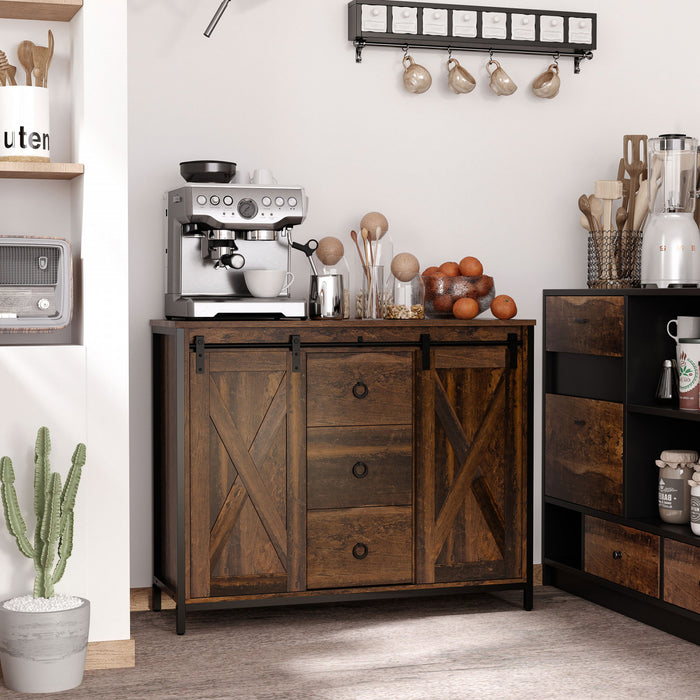 HOMCOM Buffet Industriel Cuisine avec Portes Coulissantes Grange